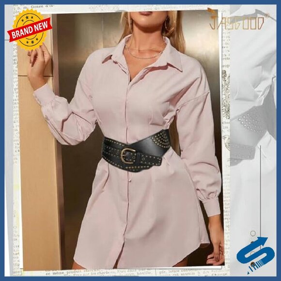 Vintage Wide Elastic Waist Belt with Studded Rivets Metal Buckle main image 5